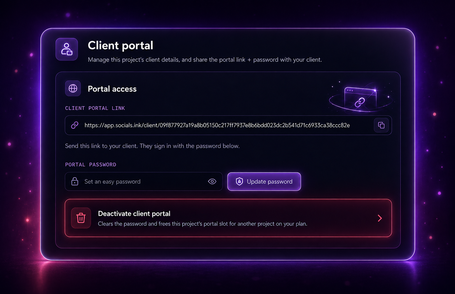 One link, one password, full control