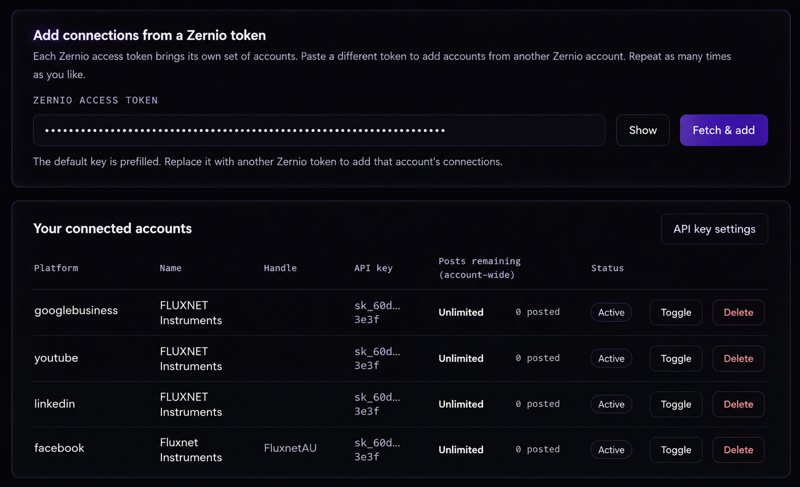 socials.ink post publish view with social media channel selector and previews for each channel.