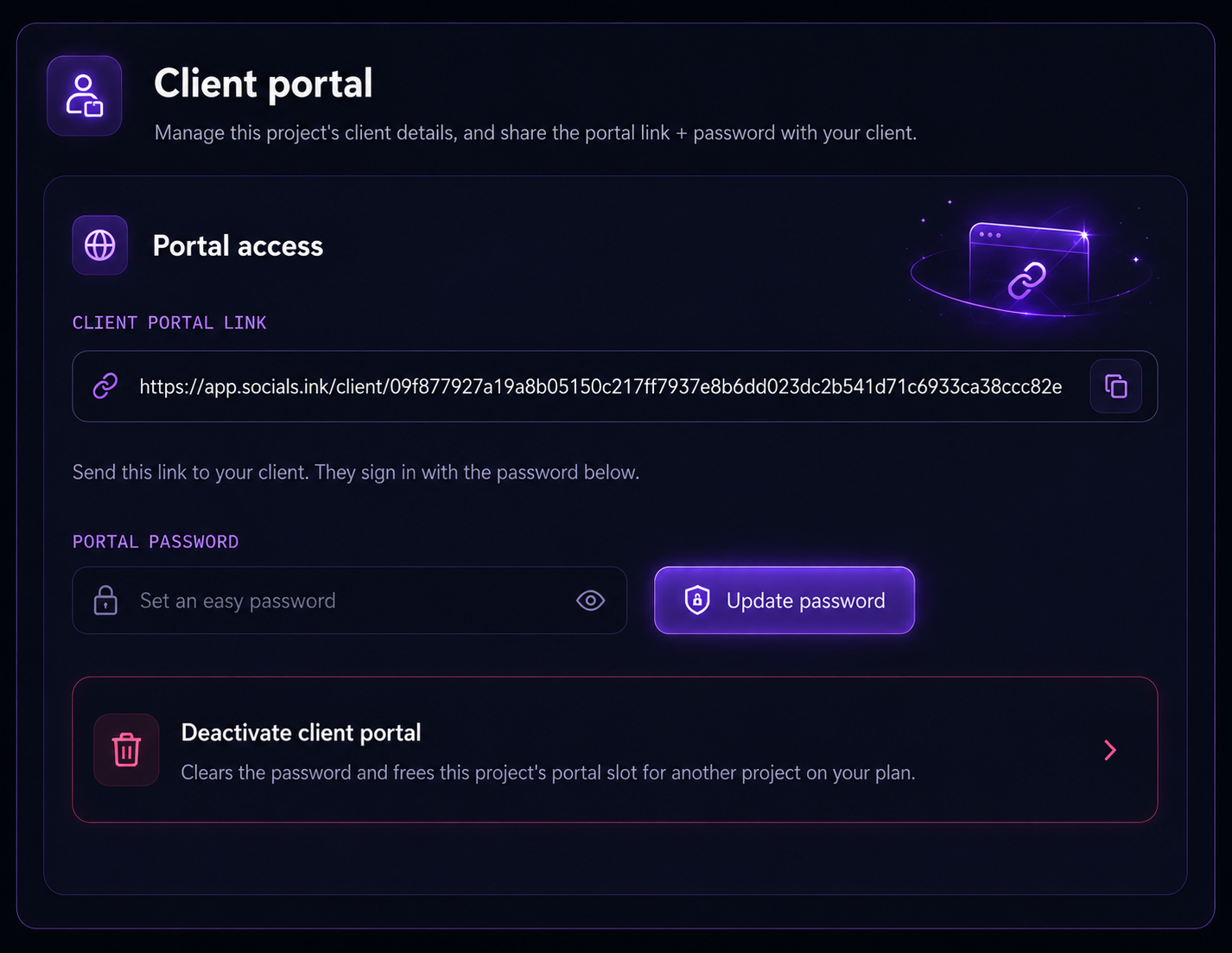 socials.ink private Client Portal — approve, revise, comment